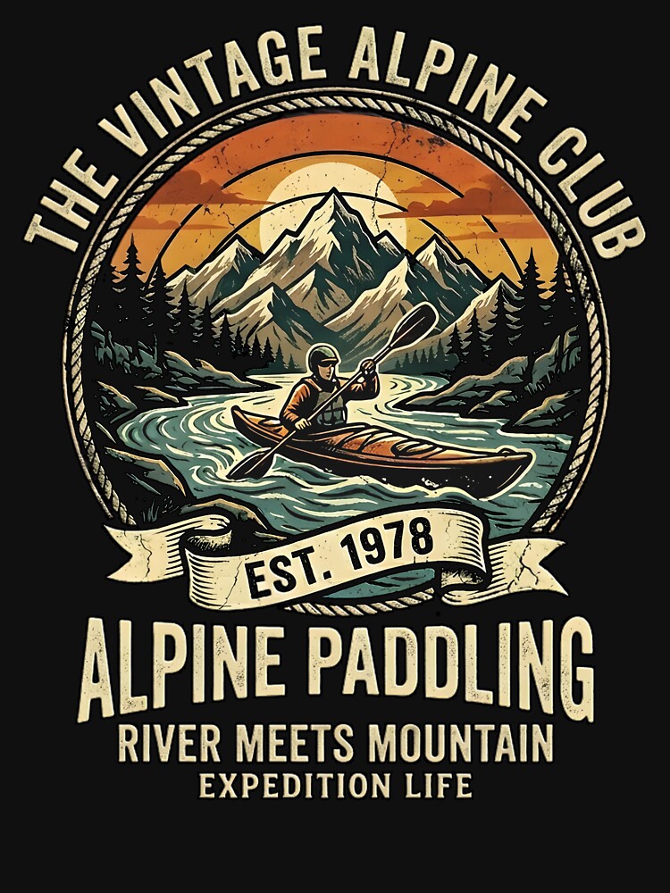 The Canoe Paddling Vintage Alpine Club - Alpine Paddling River Meets Mountain Retro Design canoe adventures by Jt41