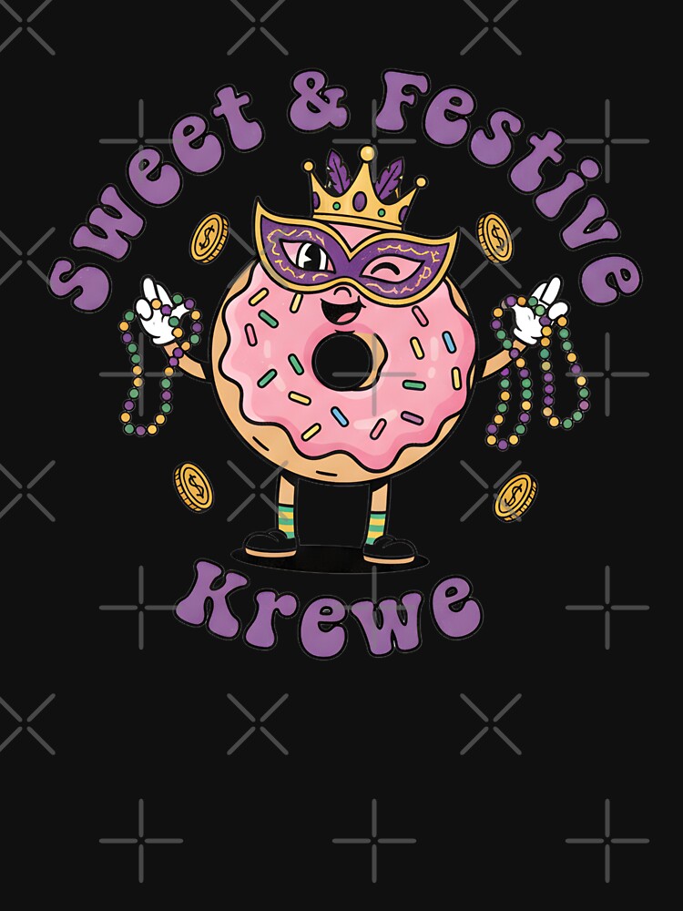 Sweet & Festive Krewe Donut Mascot Mardi Gras Design – Cute Carnival Donut With Mask, Crown & Beads GIFT FOR GIRLS by justyna-s28