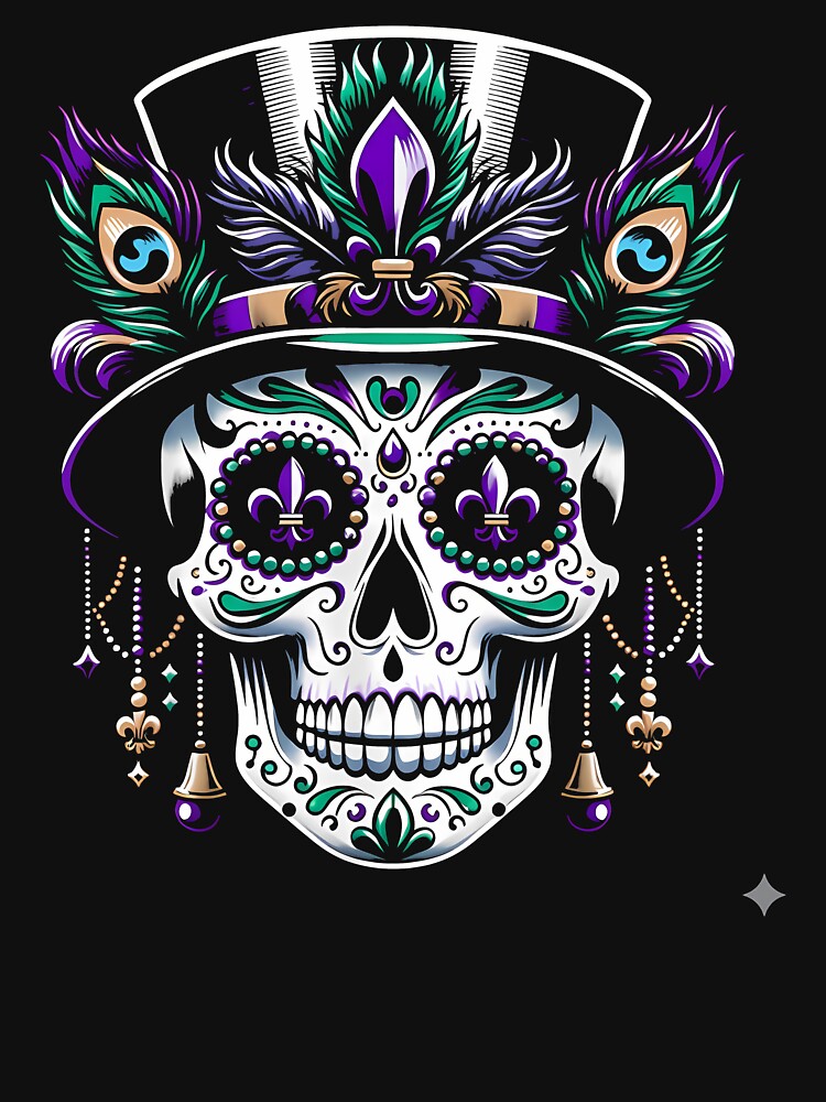 Mardi Gras Sugar Skull Art Purple Gold Carnival Skull by BernoNickel