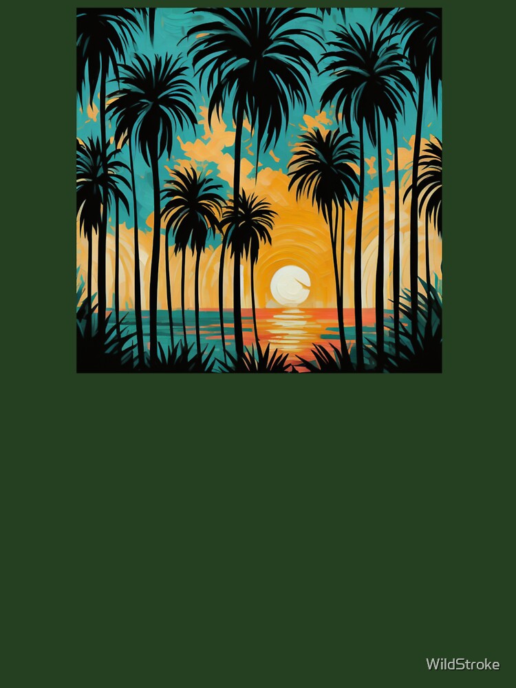 Palm Tree Sunset Illustration Art for Laid Back Beach Lovers by WildStroke