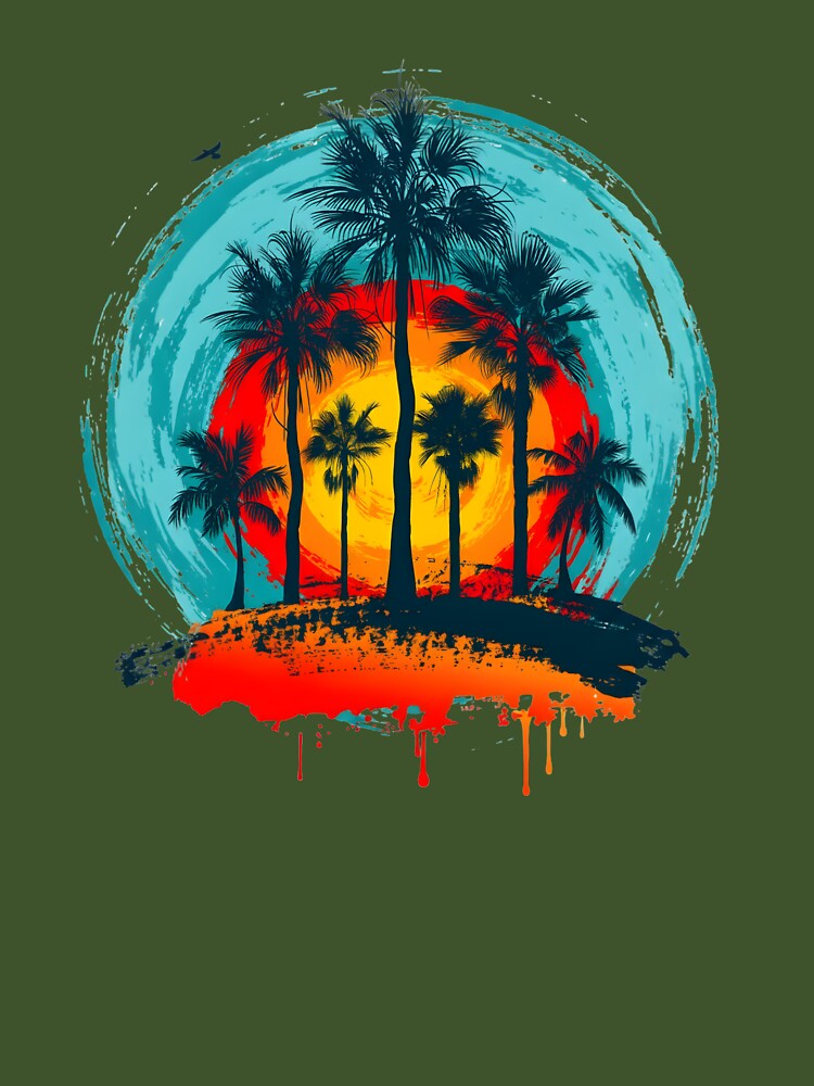 Retro Tropical Sunset - Grunge Palm Trees & Paint Splatter Art by Latikshop
