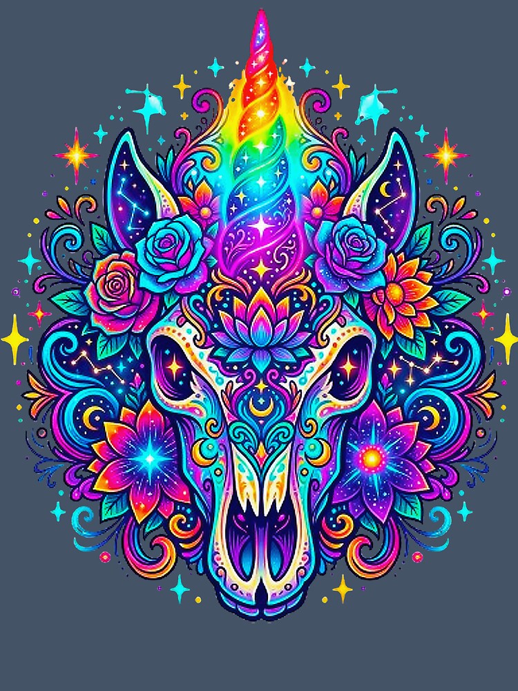 Psychedelic Unicorn Skull Mandala - Cosmic Floral Gothic Fantasy Art by MT-Hub | Art for Every Soul