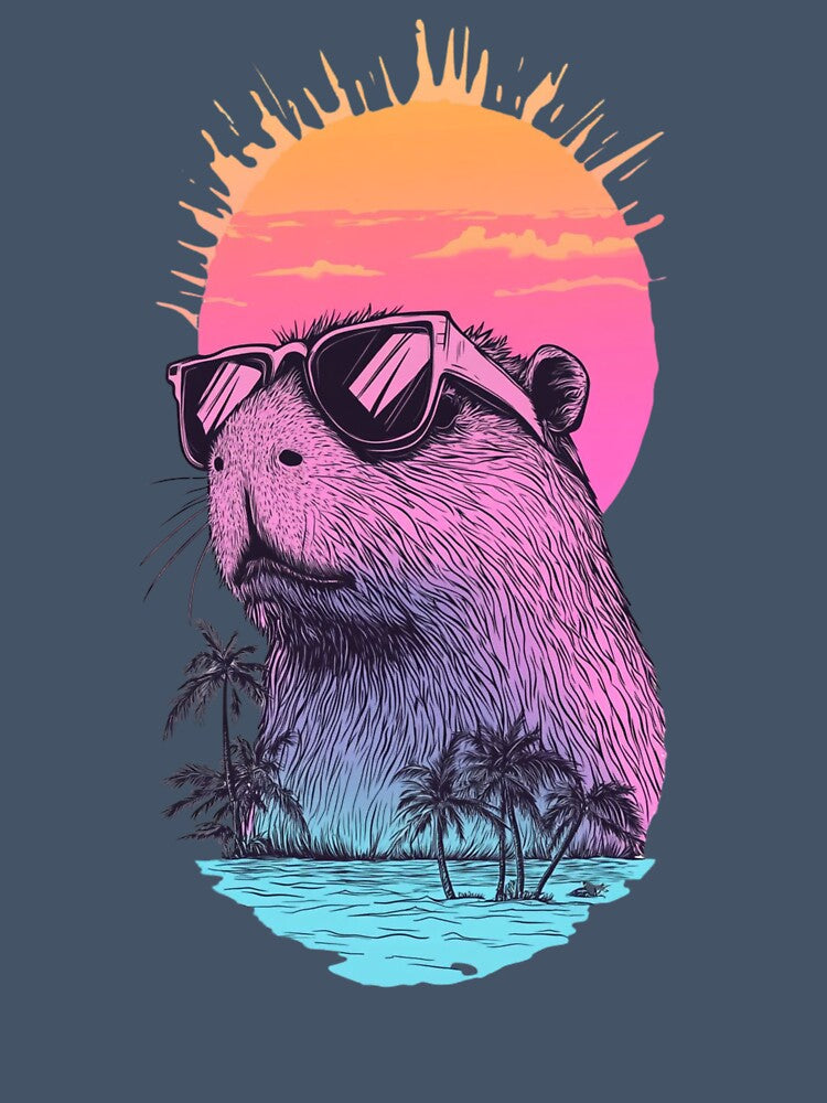 Cool Capybara Sunset – Tropical Chill Sticker by Goodthreadz
