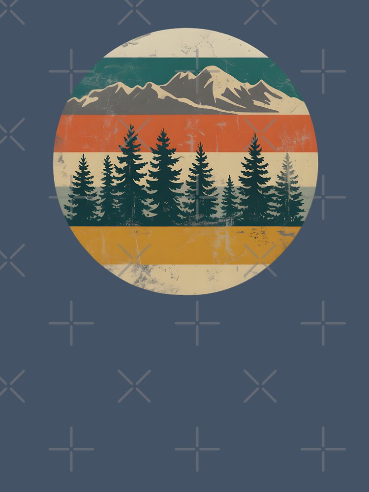 Vintage Mountain Forest Circle Design – Retro Wilderness Hiking & Camping Shirt by Free Soul Designs
