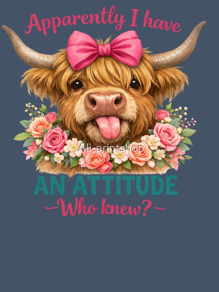 Apparently I Have An Attitude Highland Cow Sassy Floral by Ali-printshop