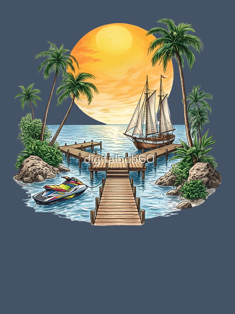 Tropical Sunset Pier & Sailboat Paradise by digitalbob60