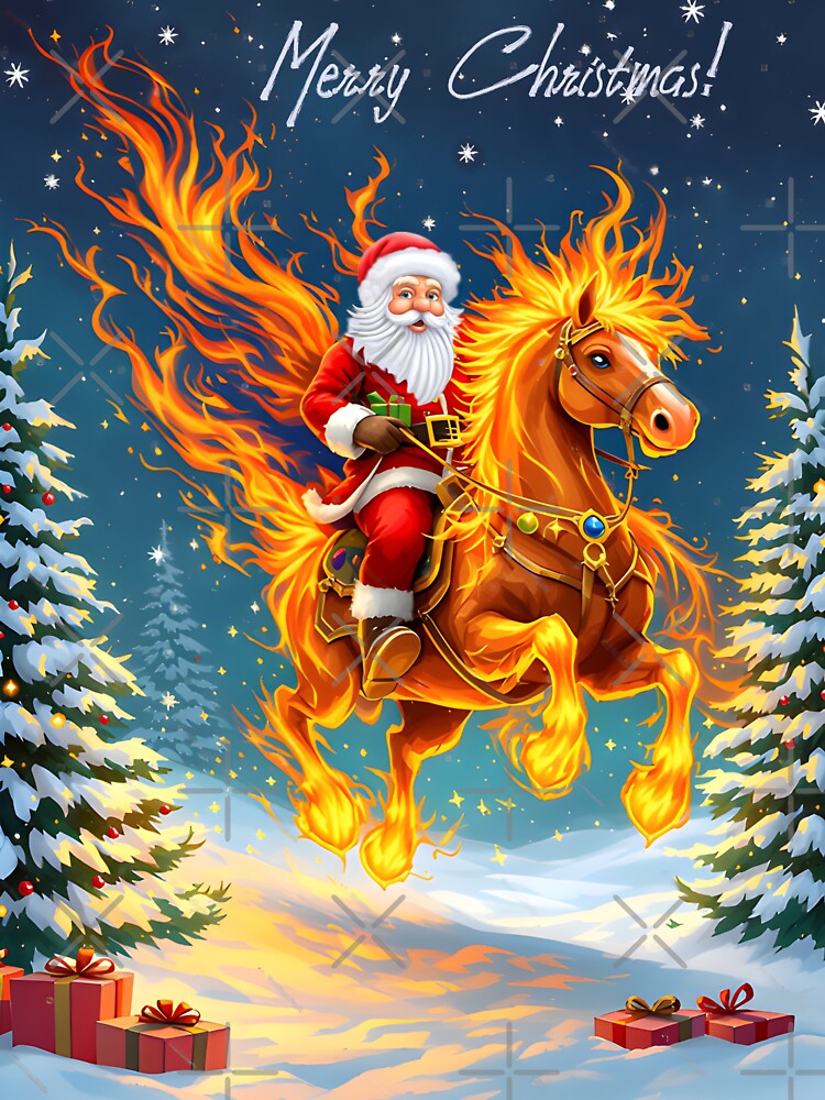 Santa Claus on a fiery horse!, Year of the Fire Horse, Happy New Year and Merry Christmas! fire on black background by orthodox-icon