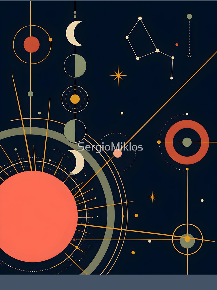 Asymmetric Retro Celestial Poster | Mid-Century Modern Sun and Moon Phases Art Print | Minimalist Geometric Universe Wall Art by SergioMiklos