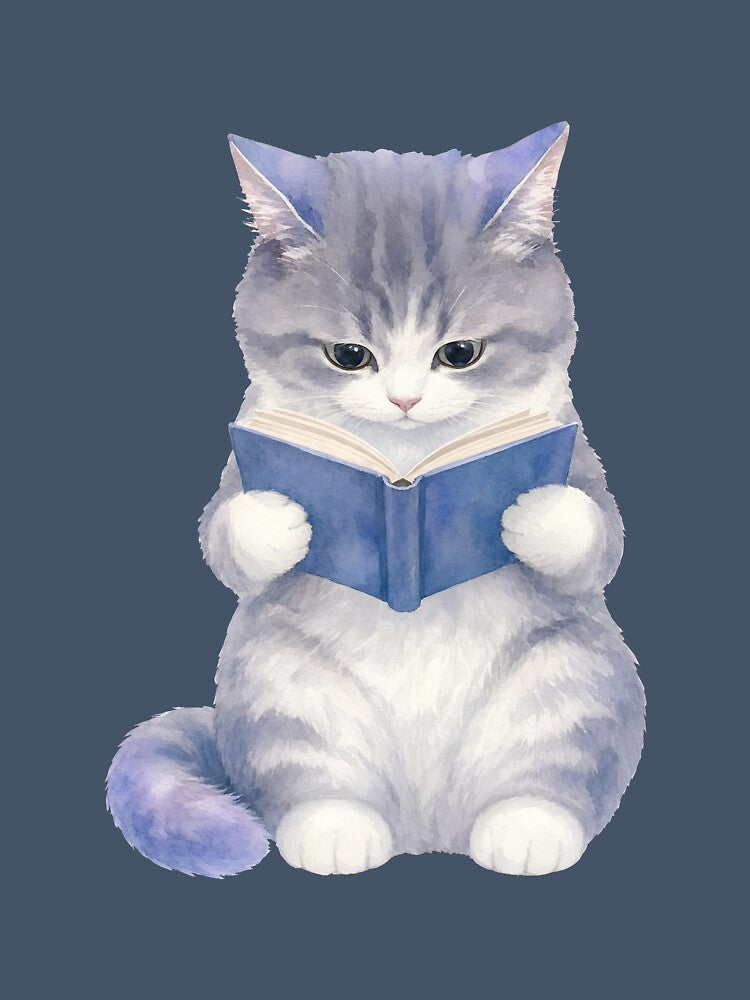 Cute Reading Cat | Book Lover Cat | Watercolor Kitty Reading a Book by Rush2Buy