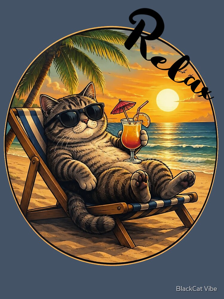 Relaxing Beach Cat | Funny Summer Vacation Cat Sunset Vibe by BlackCat Vibe