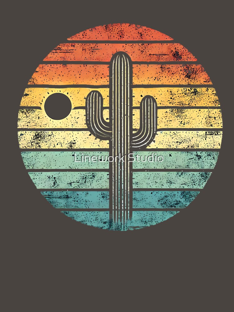 Desert Sunset Vibes: Vintage Cactus by Linework Studio