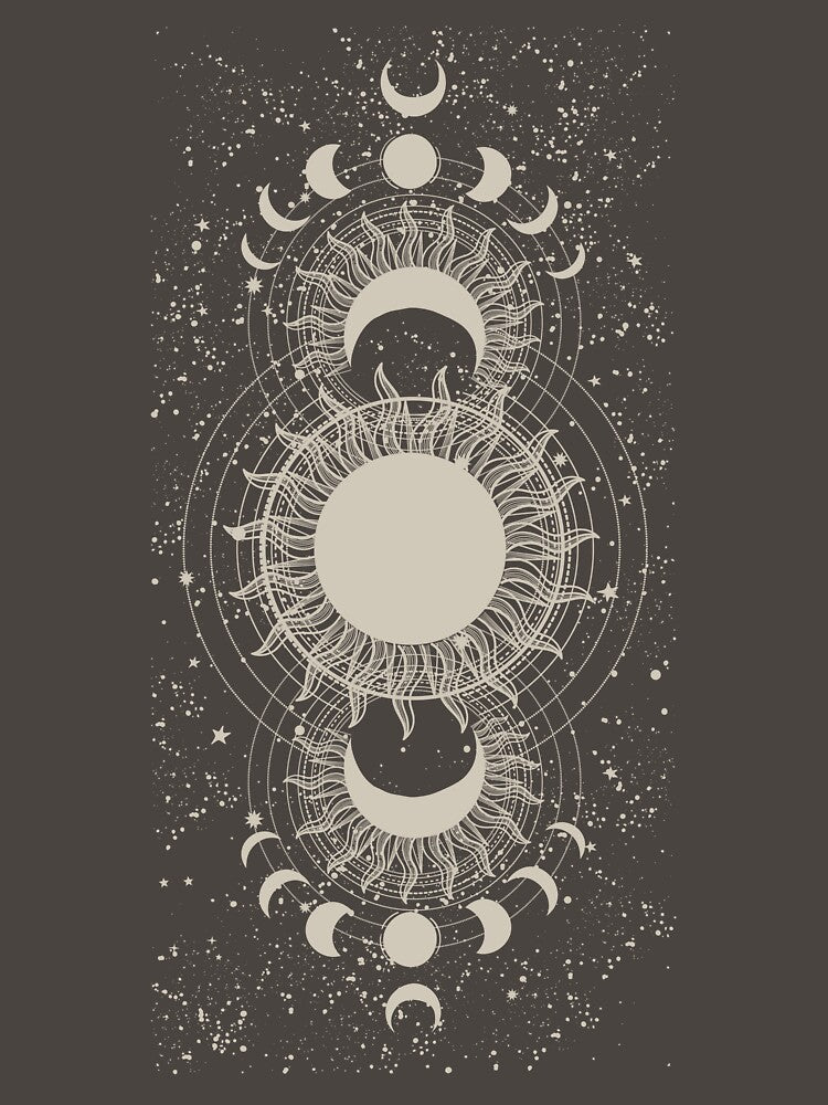 Mystical Nightfall: Sun and Moon Phases Tarot Art by UPPrints