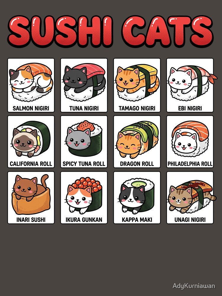 Sushi Cats Cute Japanese Food Kawaii Feline Menu by AdyKurniawan