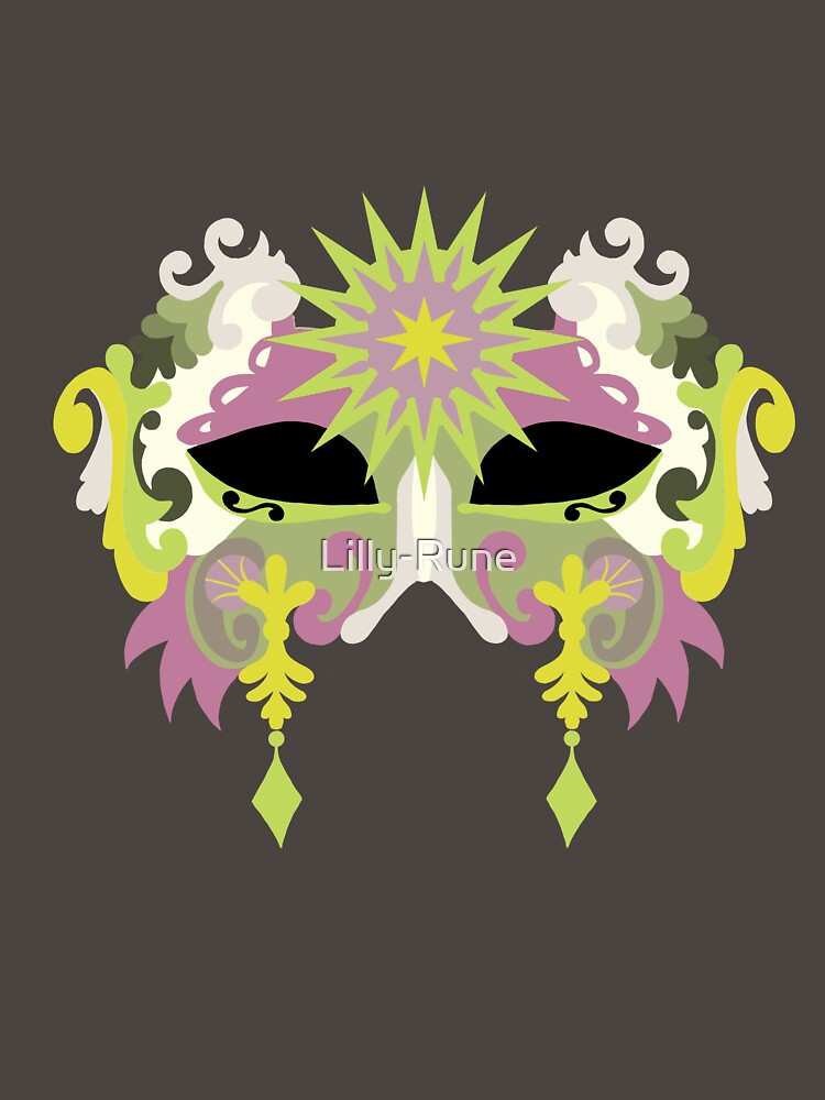 Venetian-inspired mask design in subtle pinks and greens by Lilly-Rune