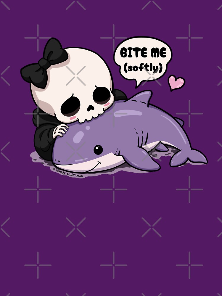 Cute Skeleton Girl Hugging Purple Dolphin by Moody Critters