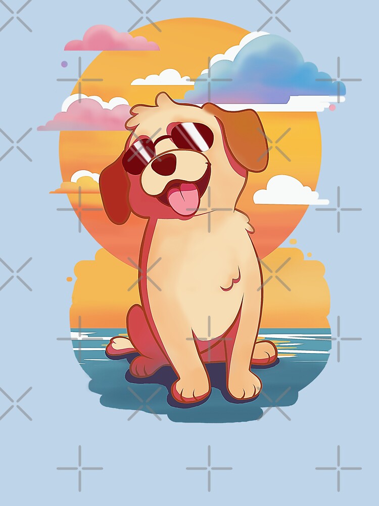 Golden Retriever Puppy Beach Vibe - Colorful Sunset by tatasousaart