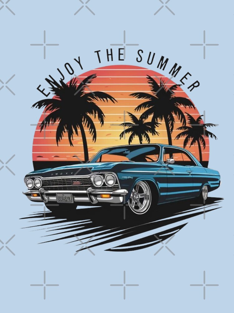 Enjoy the Summer – Retro Sunset Car Graphic Design by RajDeals