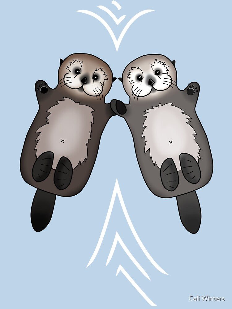 Otters Holding Hands - Sea Otter Couple by Pretty In Ink