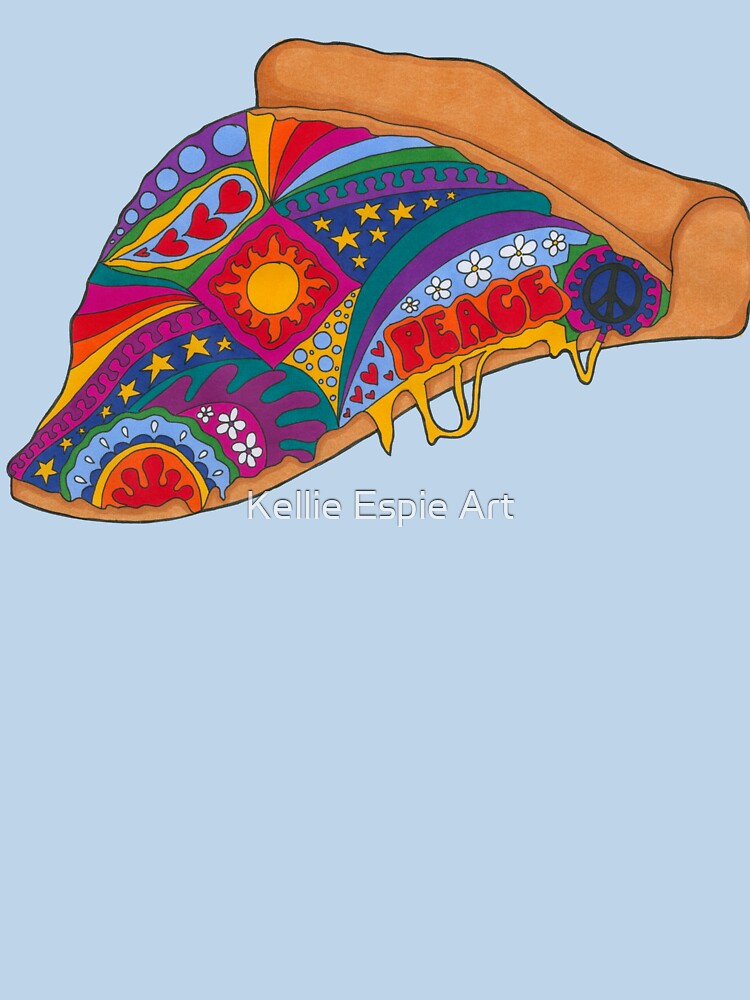 Psychedelic Peace of Pizza Art Blue– Retro Hippie Rainbow Groovy Peace Design by Kellie Espie Art