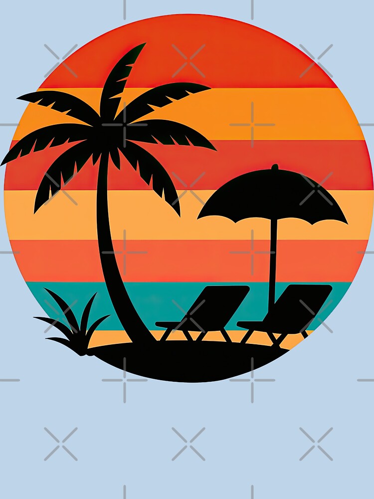Retro Sunset Beach Scene with Chairs by ArtfulWeave