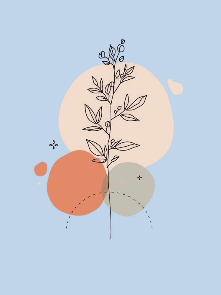 Minimalist Botanical Line Art Illustration with Abstract Earth Tone Shapes by PACS0011