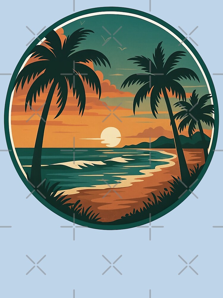 Retro Palm Sunset Beach Scene by ArtfulWeave