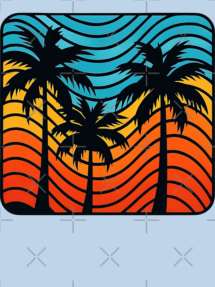 Retro Palm Trees Sunset Wave Lines Illustration by ArtfulWeave