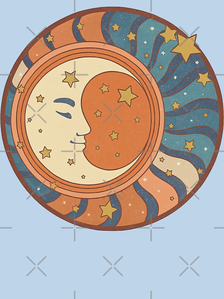 Celestial Sun and Moon Retro Illustration by ArtfulWeave