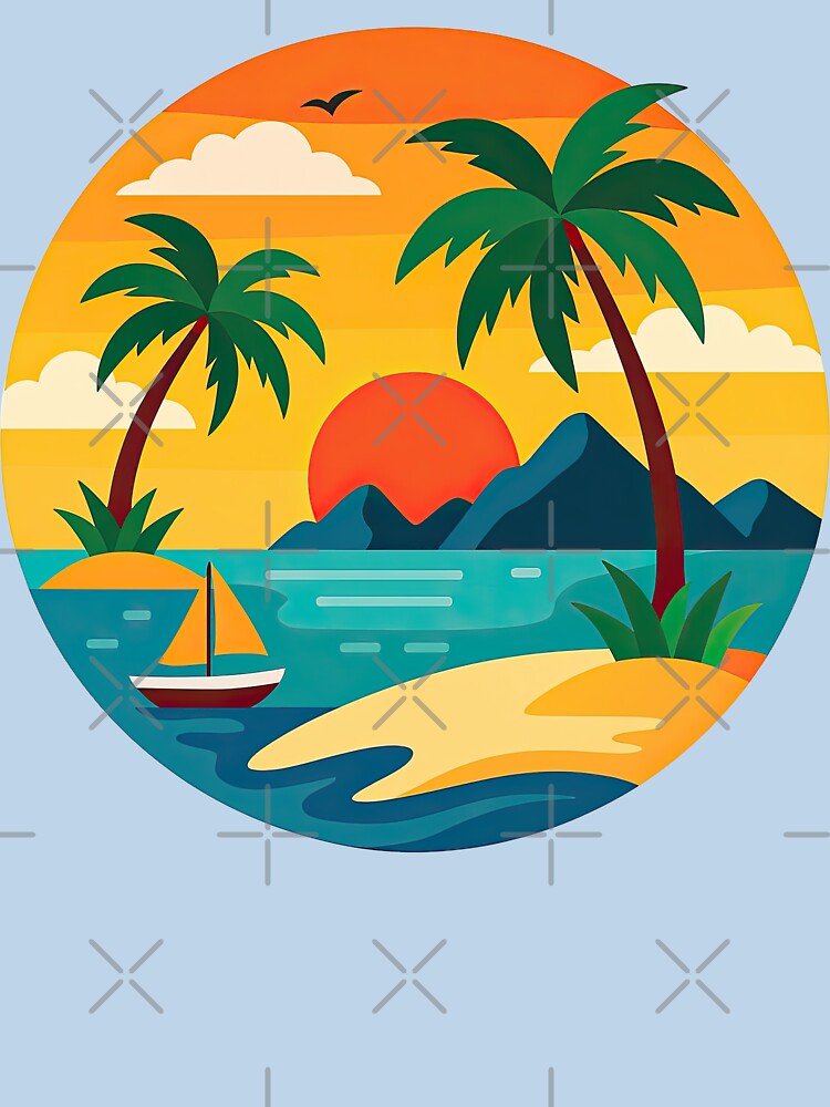 Minimal Tropical Island Sunset with Sailboat by ArtfulWeave