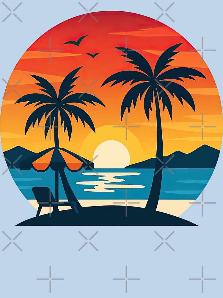 Minimalist Sunset Beach Scene with Palm Trees by ArtfulWeave