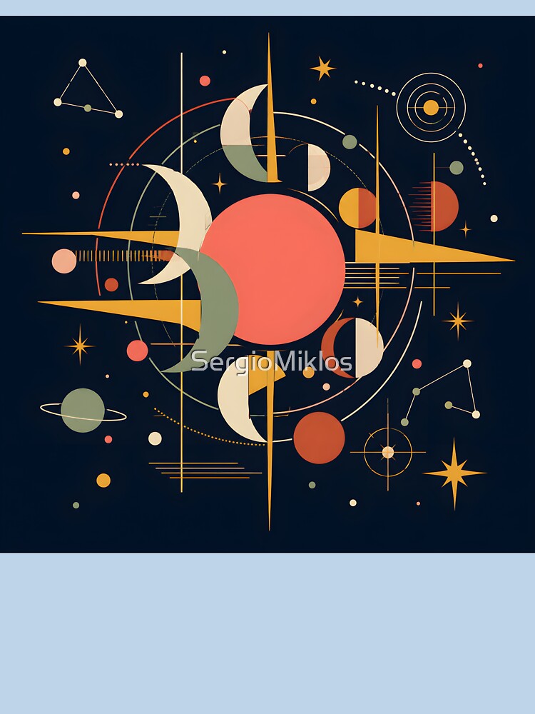 Retro Celestial Astrological Art Print | Bauhaus Mid Century Solar System Poster | Geometric Sun and Moon Phases Canvas by SergioMiklos