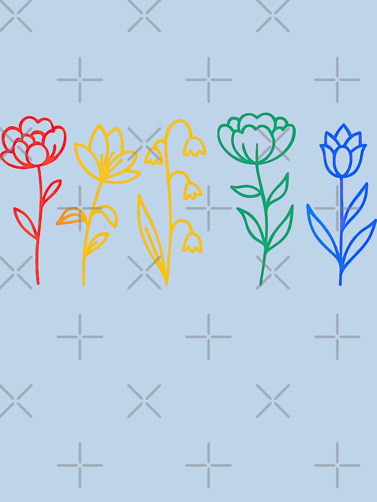 Rainbow Flower Outline Minimalist Botanical Design by ArtfulWeave