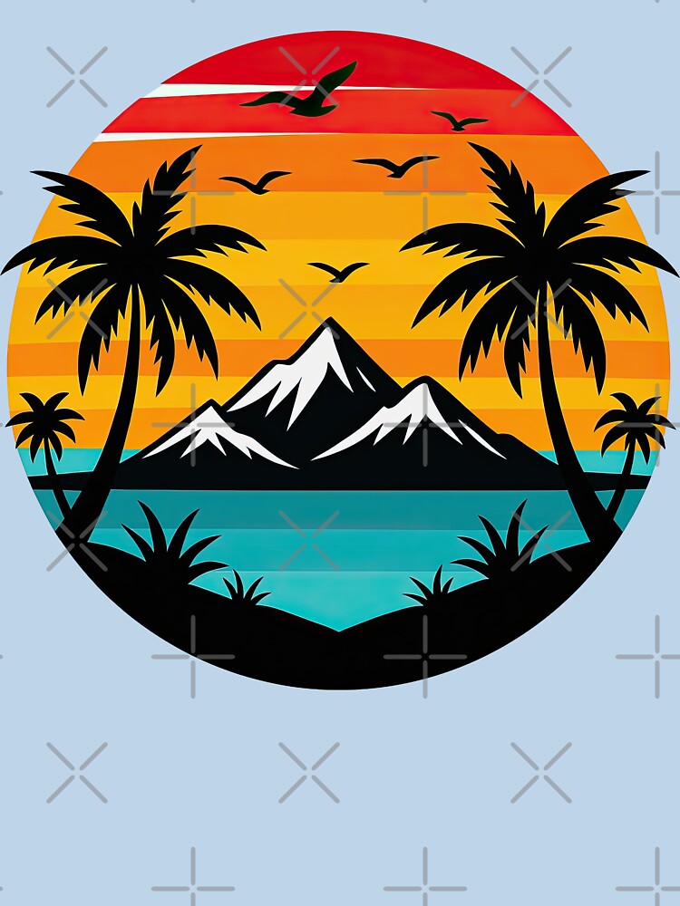 Tropical Sunset Mountains and Palm Trees Scene by ArtfulWeave
