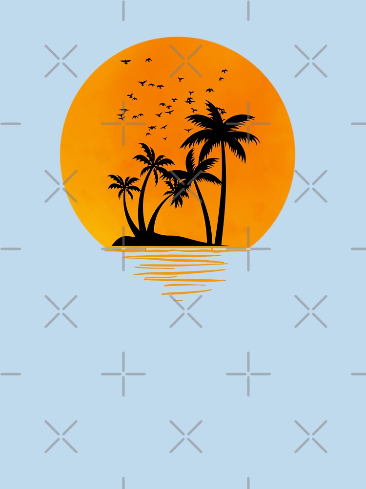 Tropical Sunset Beach Art | Palm Trees & Birds Summer Paradise by MOTAS Graphics