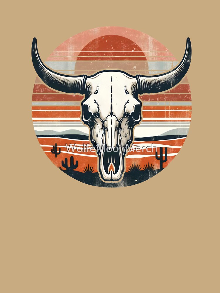Desert Cow Skull Sunset: Vintage Western Style by WolfeMoonMerch