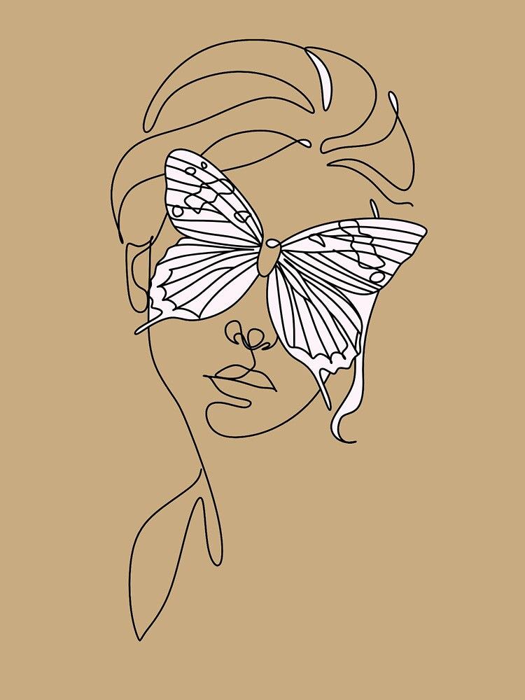 Butterfly Eye One Line Art - Minimalist Woman Face Continuous Drawing by GenZFashion000