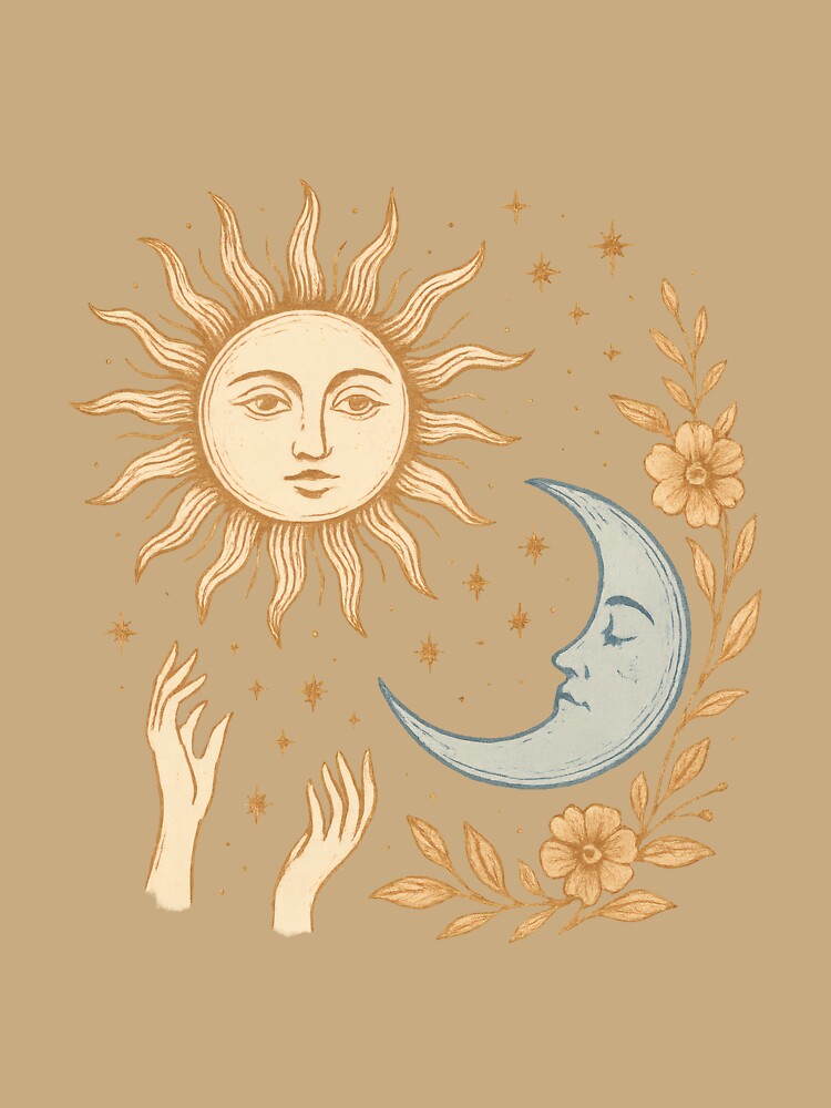Celestial Sun & Moon | Vintage Boho Cosmic Illustration by Ombrya