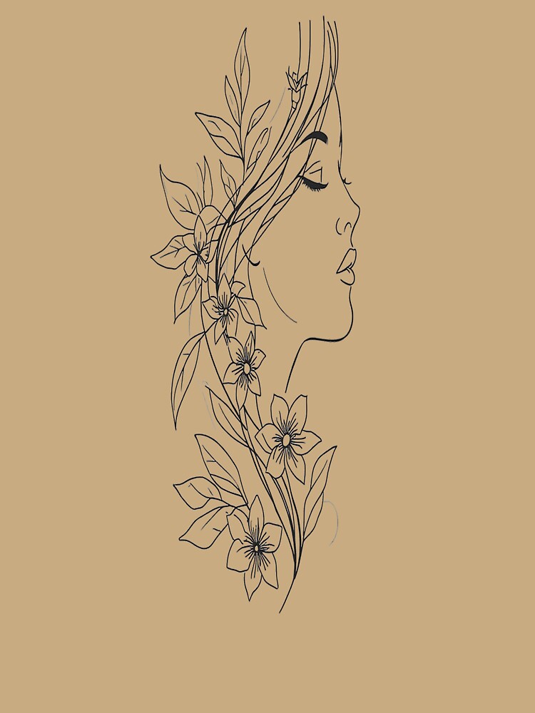 Minimalist Line Art Face with Nature Elements | Abstract Botanical Illustration by MODENESTY