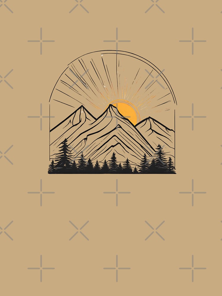Mountain lover gift, mountains and sunrise line drawing illustration by HappyNoireArt