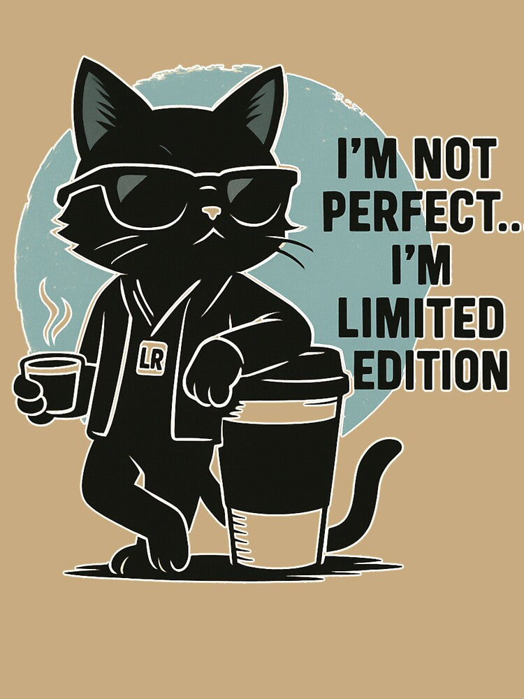 Cool Black Cat Coffee Quote – “I’m Not Perfect, I’m Limited Edition” | Funny Cat Lover T-Shirt & Mug by LittleRags