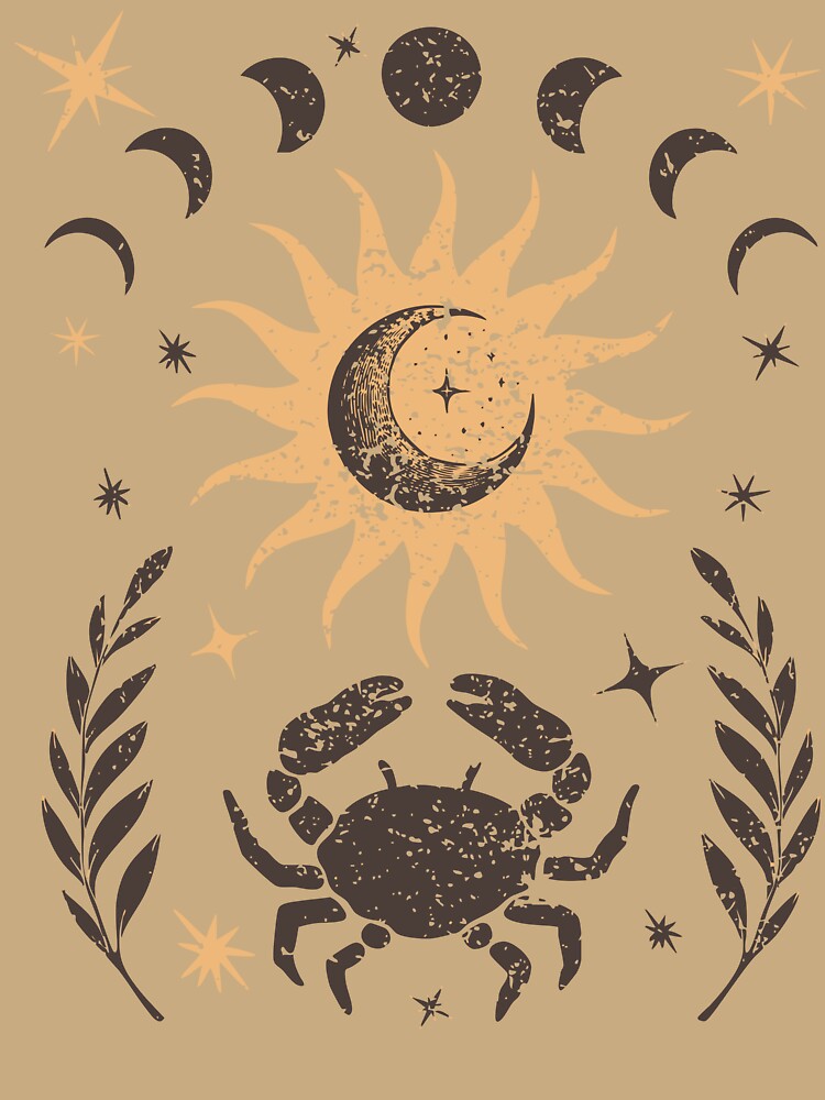 Cosmic Cancer Zodiac Sign Art - Celestial Sun Moon and Crab Design for Astrology Lovers by TuncGK