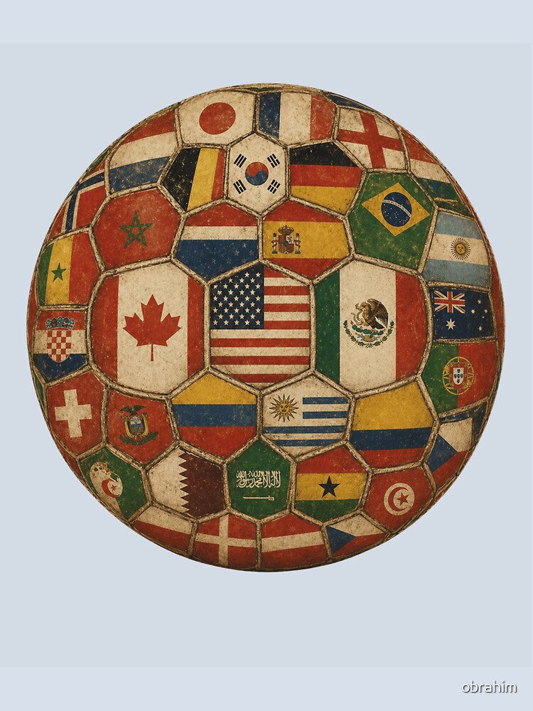 Vintage World Flags Soccer Ball,2026 International Football Graphic Gifts Tee by O'brahim