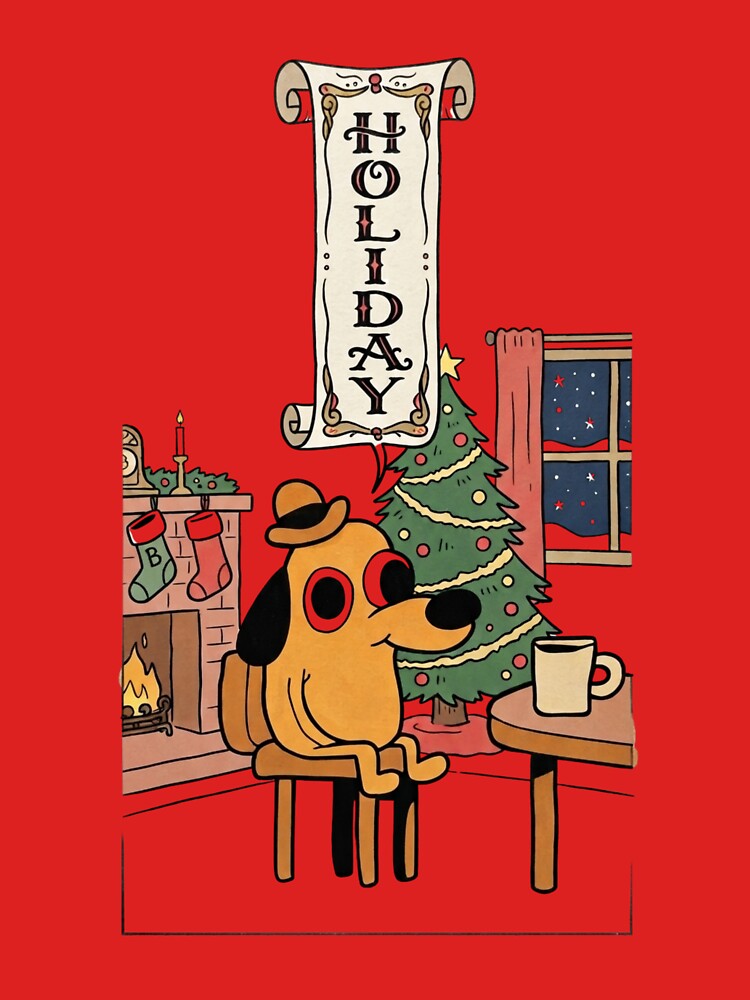 Funny Christmas This Is Fine Dog Meme T-Shirt - Holiday Season Stress Humor by jhgjykuo