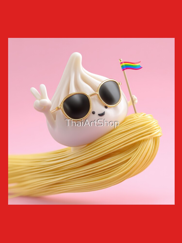 Kawaii Dumpling on Noodles with Sunglasses | Cute Pride Food Art by ThaiArtShop