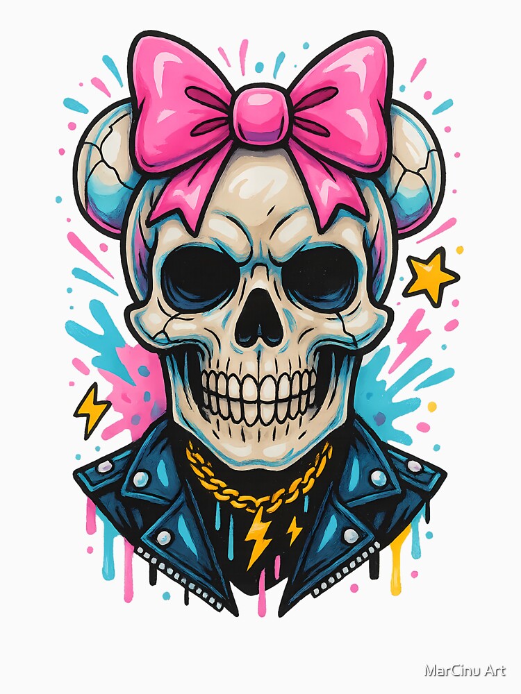 Kawaii Punk Skull – Neon Halloween Sticker by MarCinu Art