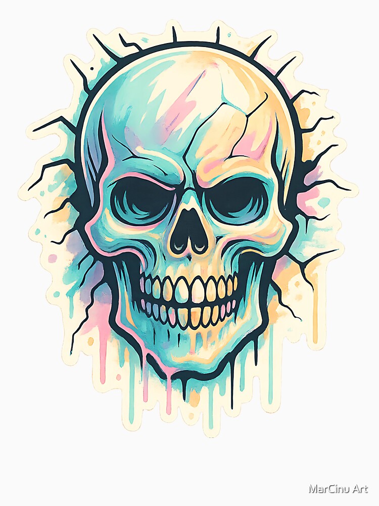 Pastel Drip Skull - Neon Goth Halloween T-Shirt by MarCinu Art