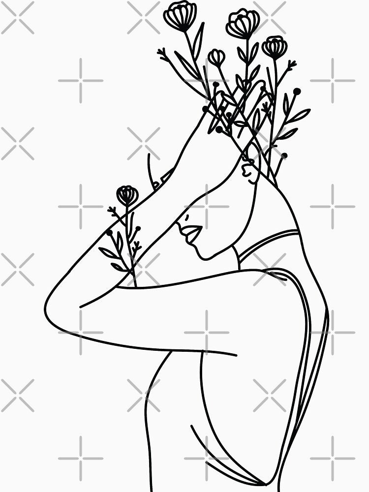 Woman Flower Hair by minimallineart