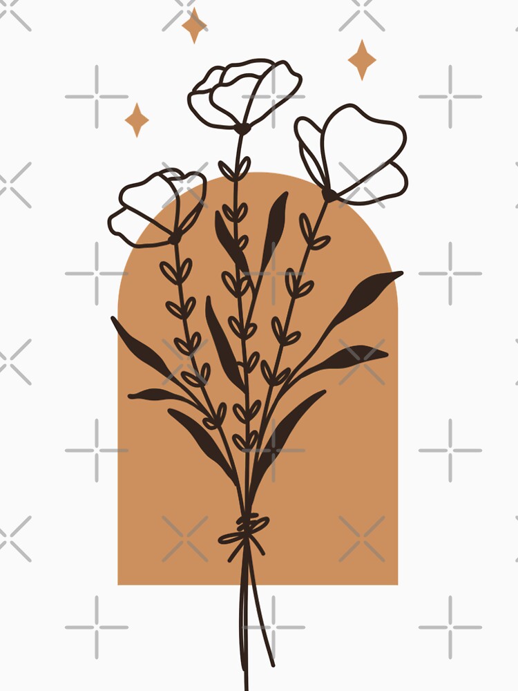Abstract botanical Poppy One Line Art Flowers by ArunikaPrints