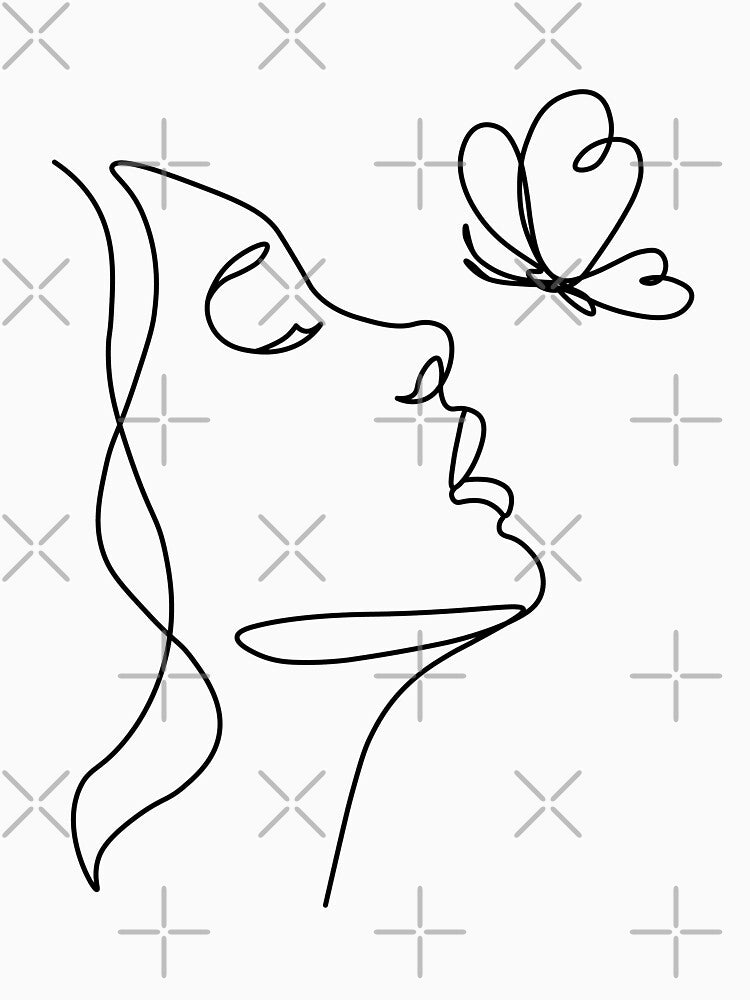 One line woman and butterfly face portrait art for wall. single line art banner. decor. minimalist by JSWDESIGNS