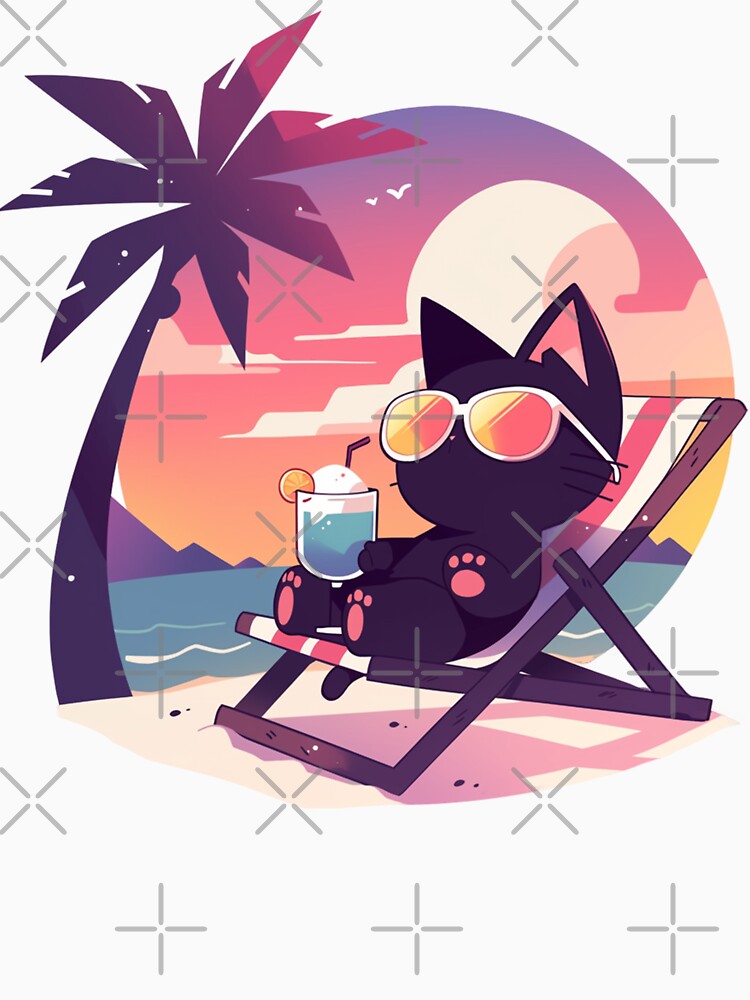 Cat's Summer Beach Day: Lazy and Relaxed by ImprintEmporium